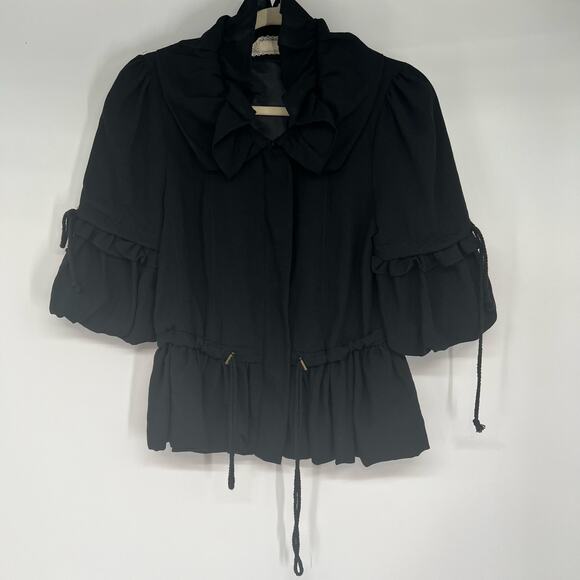 A'reve Ruffle Collar Snap Top Women's Size S Black Peplum Hem Ruffle Sleeve Goth - Picture 1 of 10